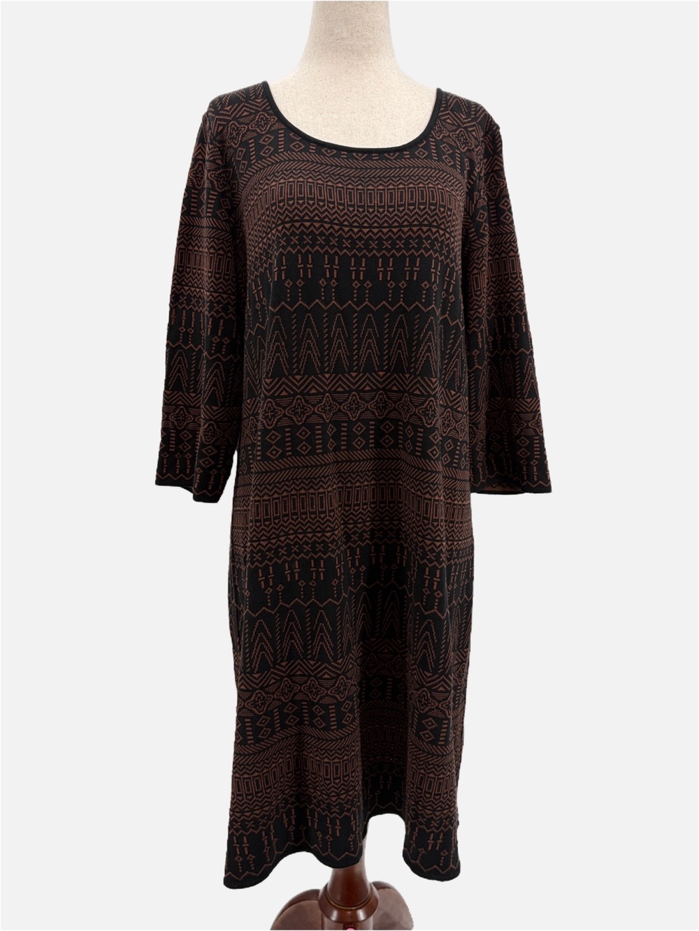 Peruvian Connection Pima Cotton Intarsia Knit Shift Dress XL